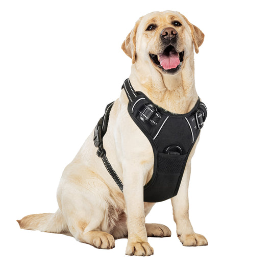 TrekGear Dog Harness, Pet Harness with 2 Leash Clips, Adjustable Soft Padded Dog Vest, Reflective No-Choke Pet Oxford Vest with Easy Control Handle(Black S or M)