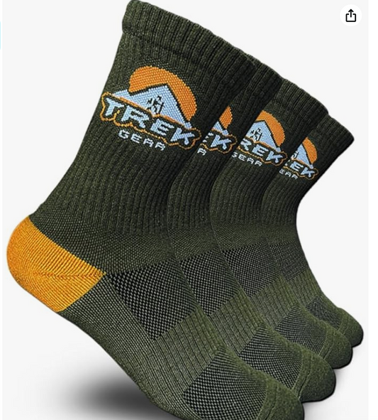 TrekGear Merino Wool Hicking Socks Crew MEDIUM size Army Green Color