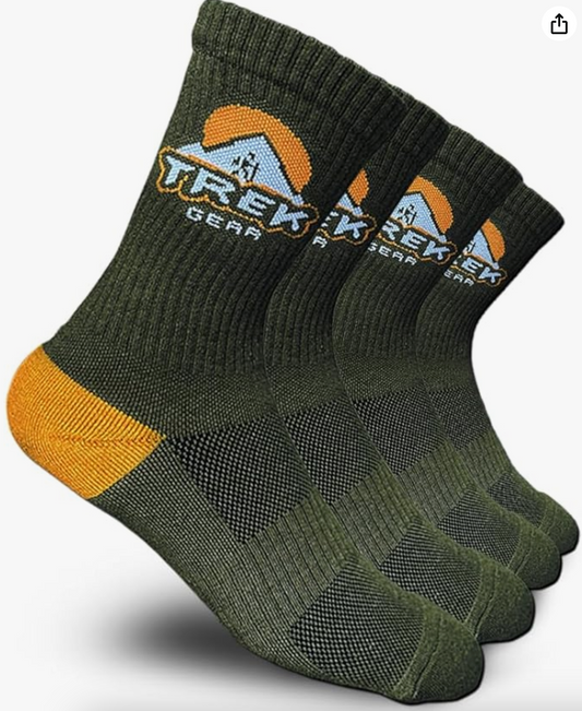 TrekGear Merino Wool Hiking Socks by TrekGear, Large Size, Crew Length, Durable & Comfortable, Army Green - Ideal for Outdoor Adventures. One Pair.