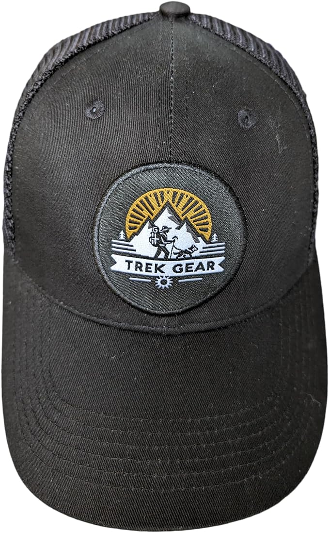 TrekGear Cap Cotton Canvas and Mesh Adjustable Sun Protection Cap with Embroidered Trek Gear Logo for Men and Women.  Green, Blue, Brown, and Black