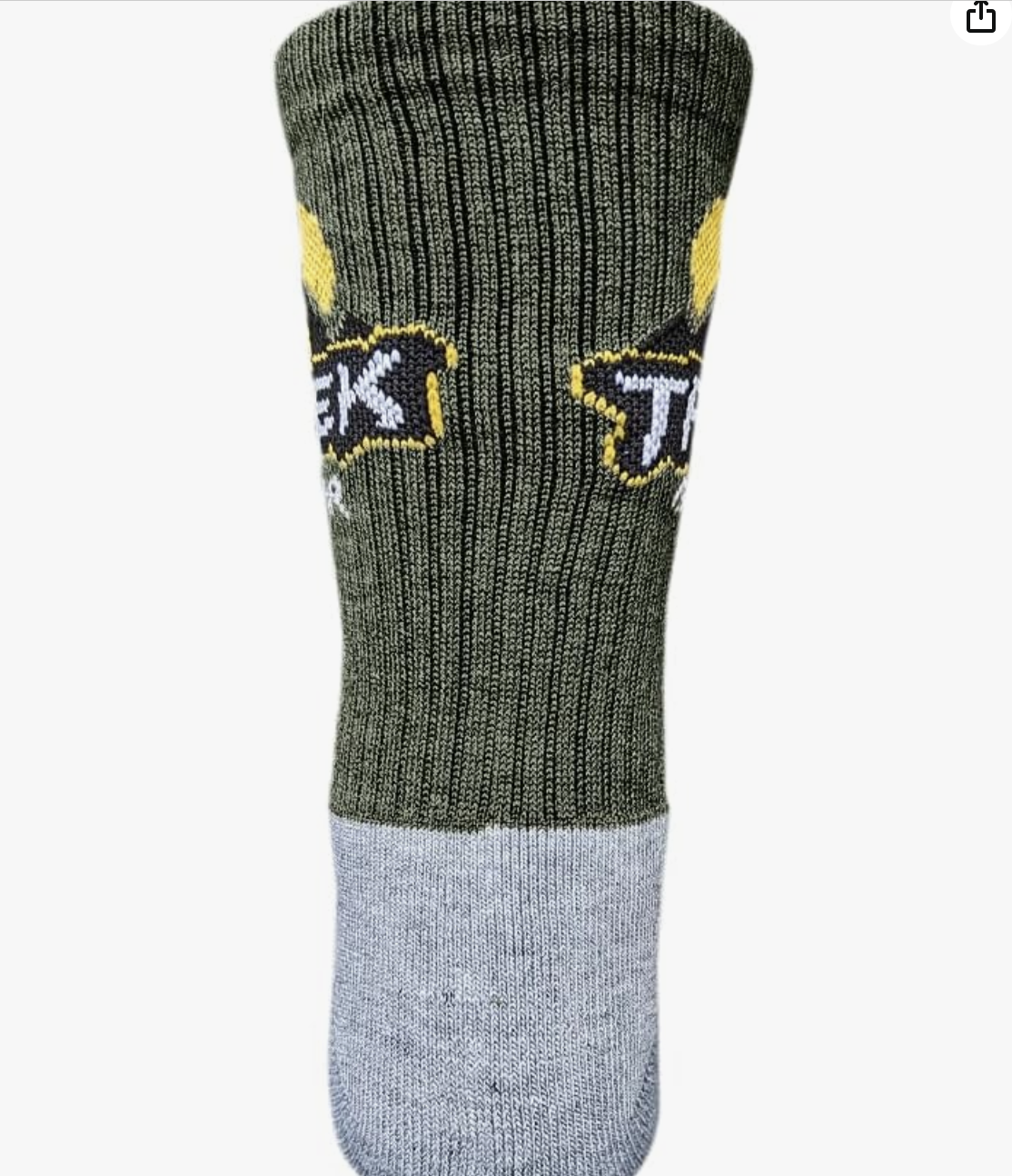 TrekGear Merino Wool Hicking sock Crew MEDIUM size Army Green and Gray Color - One Pair