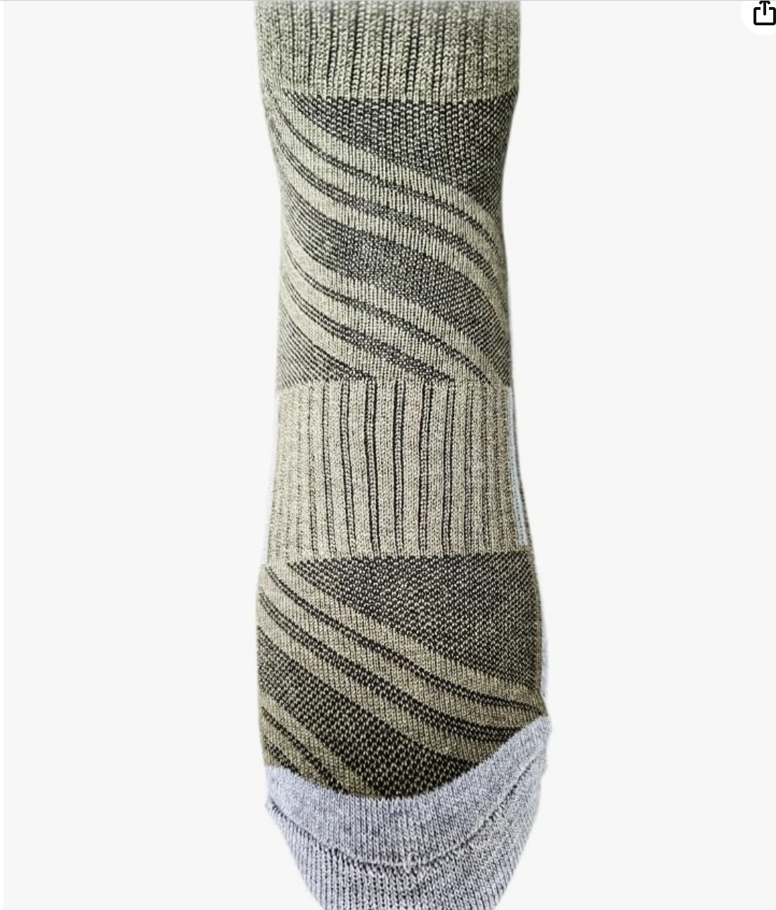 TrekGear Merino Wool Hicking sock Crew MEDIUM size Army Green and Gray Color - One Pair