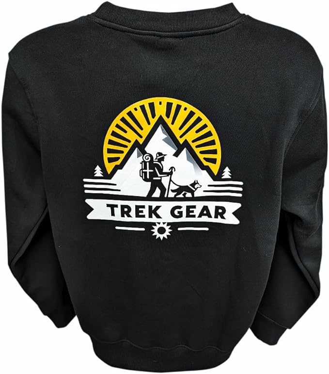 TrekGear Sweatshirt, Cotton Blend, Crewneck, Long Sleeve Casual, Solid Black Color, Moisture Wicking, Relaxed Fit, LARGE Size